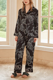 Black Jaguar Print Home Long-sleeved Two-piece Set