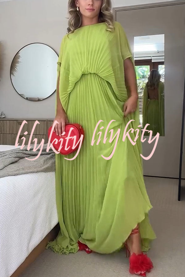 Spring Whispers Chiffon Pleated Wide Sleeve Volume Maxi Dress