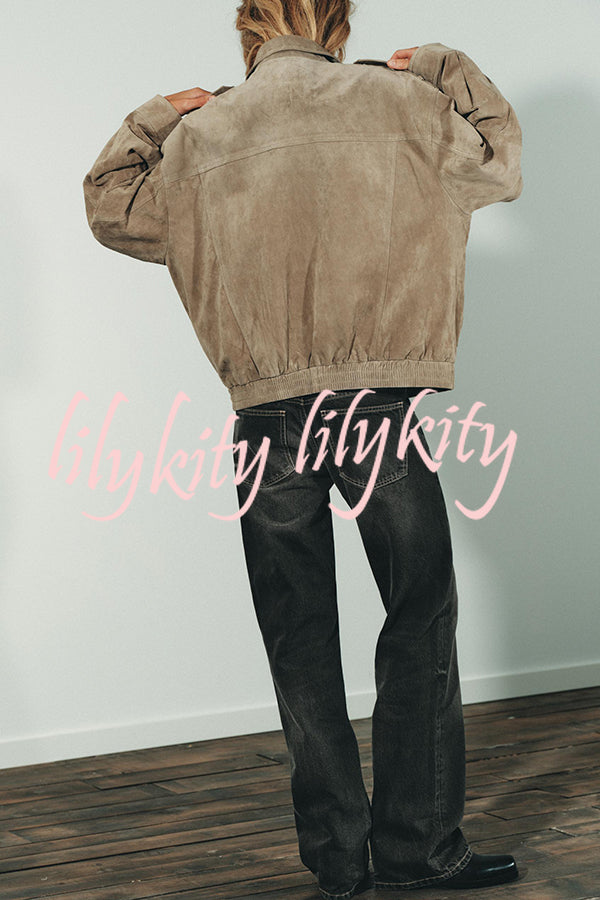 Fashionable Suede Loose Pocket Leather Jacket