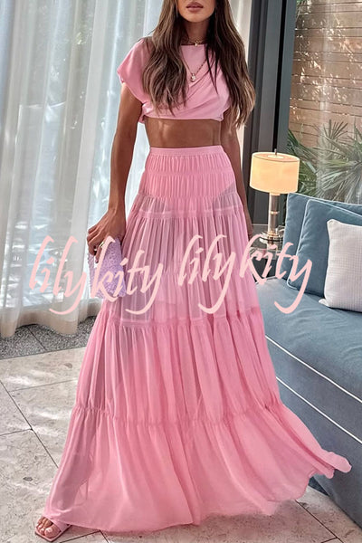 Stunning Chiffon Elastic Waist Layered A-line Maxi Skirt