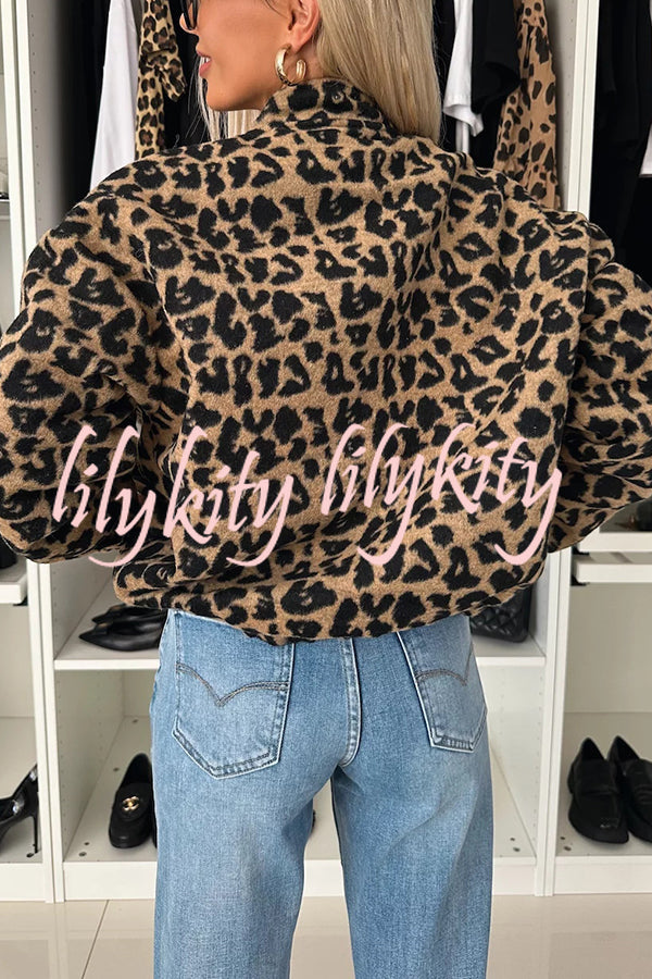 Leopard Print Loose Long-sleeved Pocket Casual Jacket