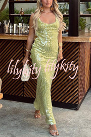 Fashionable Sequined Sexy Open Back Slim Maxi Dress