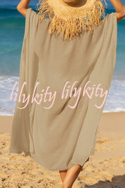 Rustic V Neck Button Down Cover Up