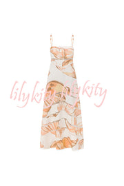 Daje Linen Blend Unique Print Round Hollow Trim Tie-up Bust Slip Maxi Dress