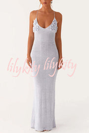 Olivia Crochet Knit Rose Texture Backless Stretch Maxi Dress