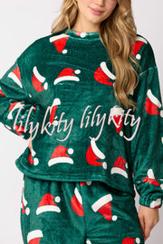 Christmas Printed Crew Neck Long Sleeve Top and Elastic Waist Loose Pants Set