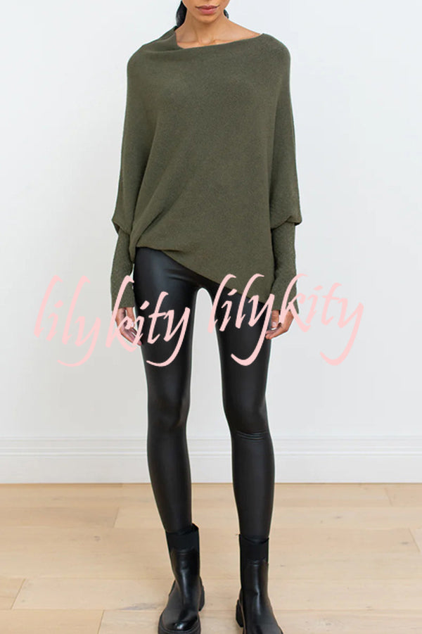 Solid Color Round Neck Long Sleeve Loose Knitted Sweater