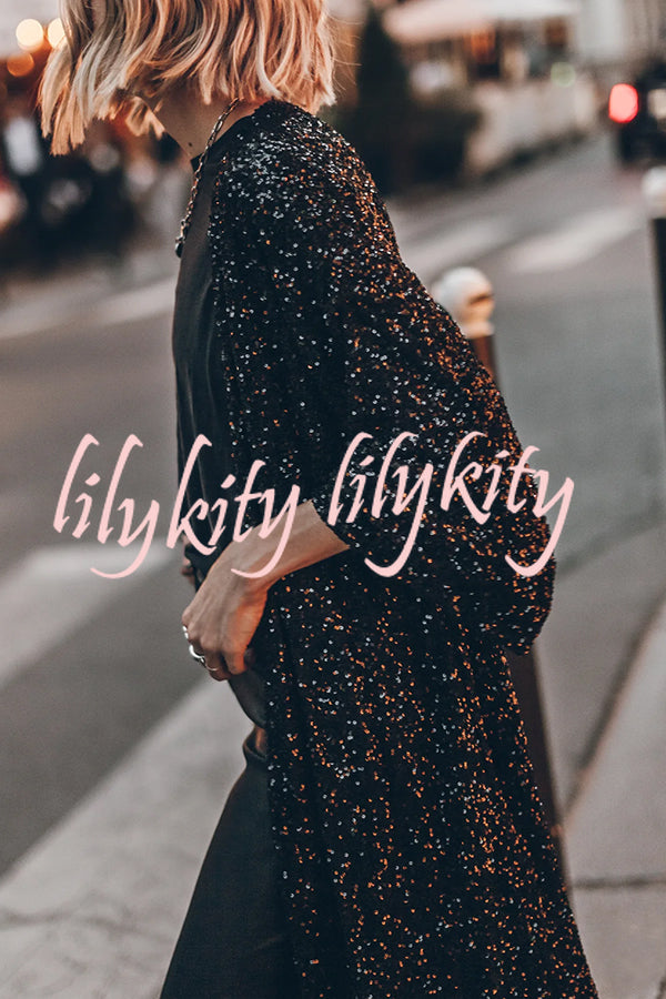 Disco Glamour Sequin Bell Sleeve Kimono