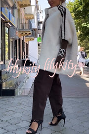 Fashion Sports Stripe Print and Ribbed Embroidered Long Sleeve Zipper Stand Nack Pocket Plush Coat