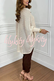 Fashion Hollow Long Sleeve Loose V-neck Knitted Sweater