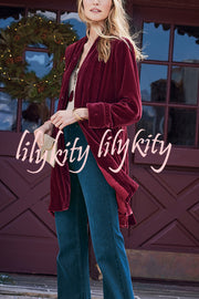 Solid Color Velvet Long-sleeved Loose Mid-length Coat