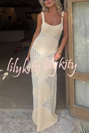 Knitted Sexy Backless Argyle Pattern Slim Fit Maxi Dress