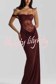 Sexy See-Through Lace Suspender Slim Slit Maxi Dress