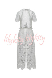 Eliose Scallop Cutout Embroidery Lace Short Sleeve Loose Top