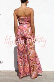 Botanical Print Strappy Resort Style Wide-leg Pants Jumpsuit