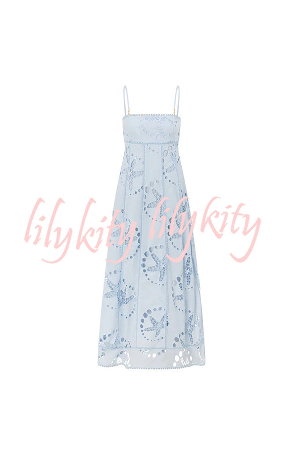 Simona Embroidered Starfish Pattern Backless Tie-up Slip Maxi Dress