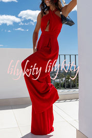 Easy Mode Cross-neck Halter Strap Backless Wide Leg Jumpsuit