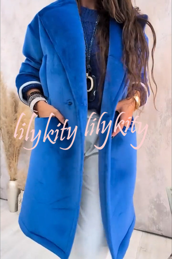 A Pleasant Winter Button Up Long Sleeve Pocket Lapel Loose Midi Jacket