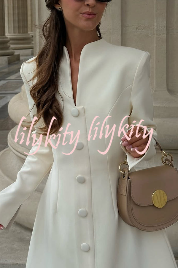 Solid Color Long-sleeved Slim-fit Button-down Casual Mini Dress