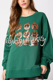 Halloween Pumpkin Sequin Loose Casual Sweatshirt