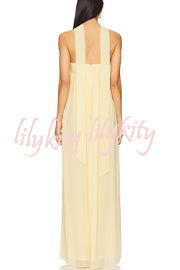 Butter Yellow Ruched Bust Off Shoulder Scarf A-line Maxi Dress