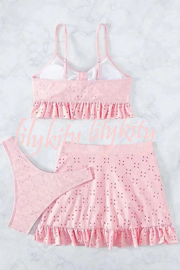 Hollow Patchwork Suspender Strap Three Pieces Swimsuit Set