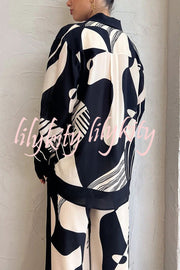 Weekend Escape Exclusive Print Contrast Trims Drape Blouse