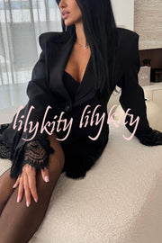 Amazing Items Lace Trim Button Up Long Sleeve Lapel Loose Blazer