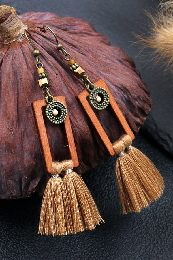 Bohemian Vintage Square Tassel Long Earrings