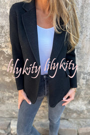 Daytime Perfection Faux Wool Lapel Button Relaxed Blazer