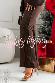 Joelie High Rise Elastic Waistband Side Lace Patchwork Flare Pants