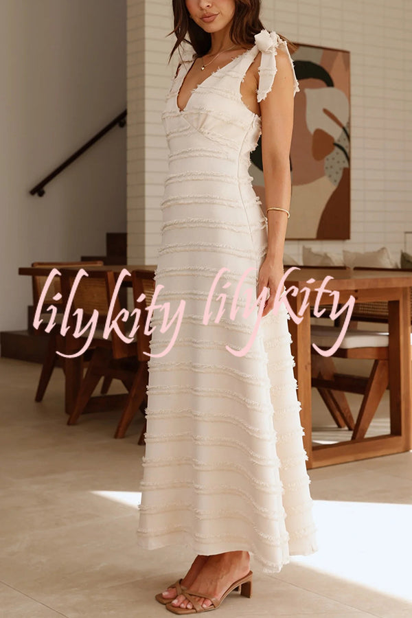 Solid Color V-neck Elegant Sling Lace Up Vacation Maxi Dress