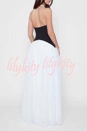 Fashionable Color Matching Sexy Halter Neck Waist Maxi Dress