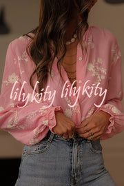 Floral Embroidery Long-Sleeved Button-Up Elegant Shirt