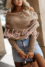 Warm in Two Ways Knit Off Shoulder Relaxed Poncho Sweater