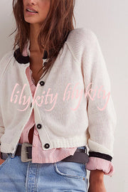 Stylish Contrasting Crew Neck Buttoned Knitted Cardigan