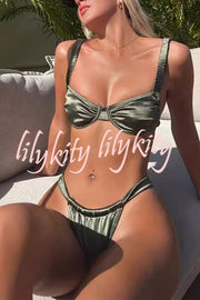 Satin Solid Color Sexy Two-piece Bikini Swimsuit