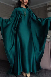 Dignified and Elegant Satin Batwing Sleeve with Waist Tie Design A-line Maxi Dress