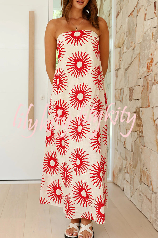 Sandy Silhouette Unique Print Strapless A-line Maxi Dress