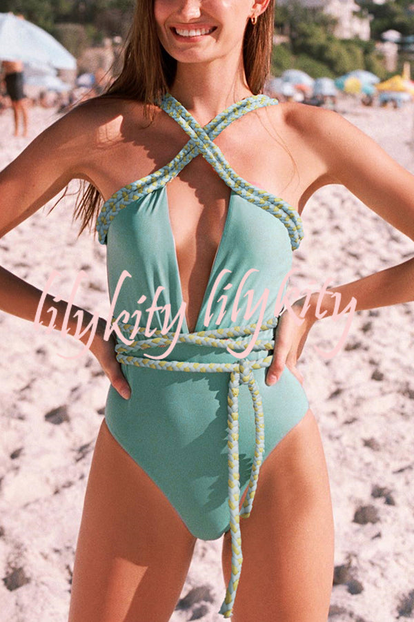 Sexy V-neck Cross-tie Elastic One-piece Swimsuit