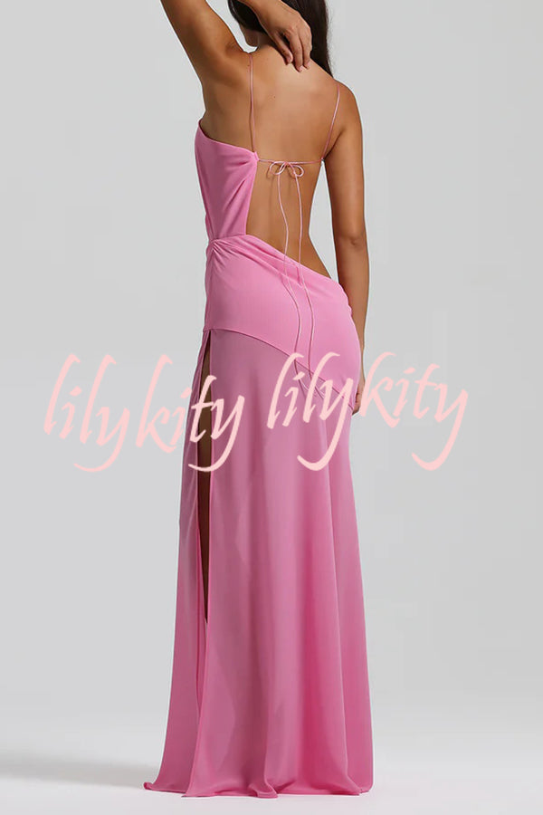 Sexy Halter Waist-baring Backless Lace-up High-slit Maxi Dress