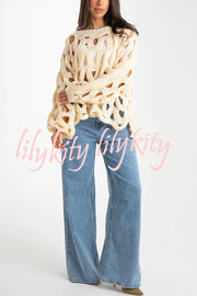 Solid Color Casual Hollow Long-sleeved Holiday Knitted Sweater