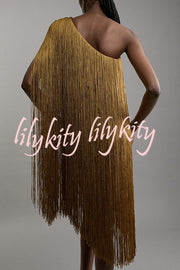 Fashion One-shoulder Slim-fit Elegant Tassel Mini Dress
