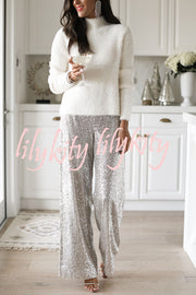 Special Treat Sequin High Rise Wide Leg Party Pants