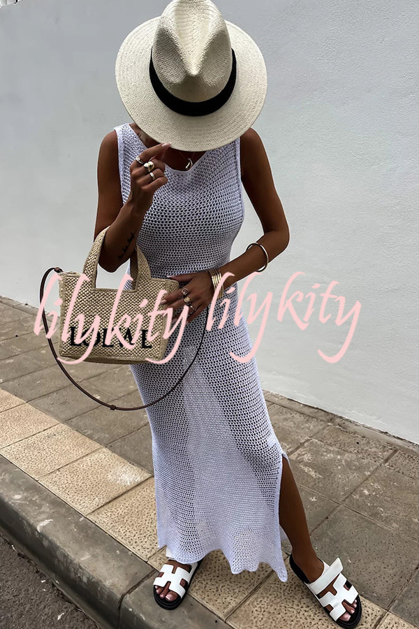 Solid Color Knitted Cutout Slit Slim Fit Maxi Dress