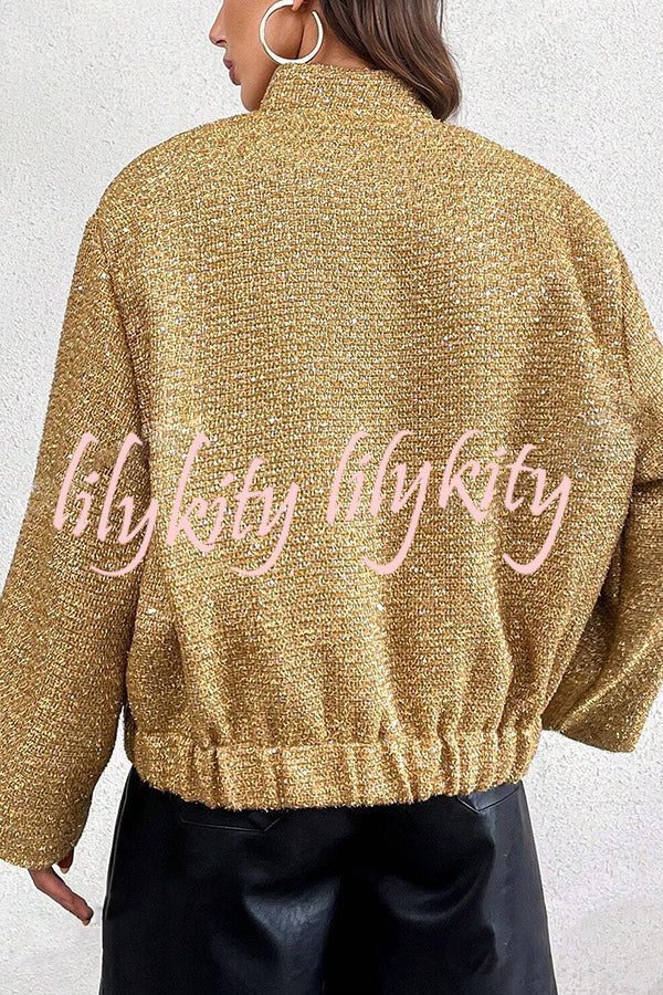 Fashion Sequin Long Sleeve Casual Pocket Loose Jacket