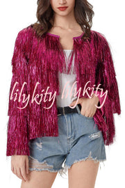 Start The Party Gold Foil Tassels Long Sleeve Jacket