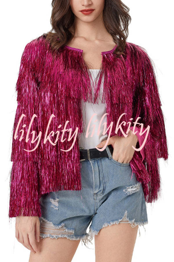 Start The Party Gold Foil Tassels Long Sleeve Jacket