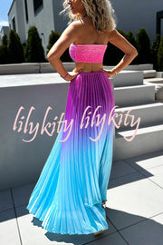 Get Ready Beautiful Gradient Print Cutout Halterneck Pleated Maxi Dress