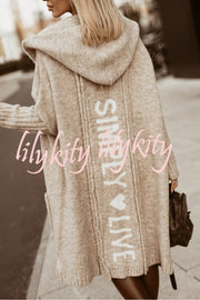 Fashionable Hooded Loose Long Letter Knitted Jacket